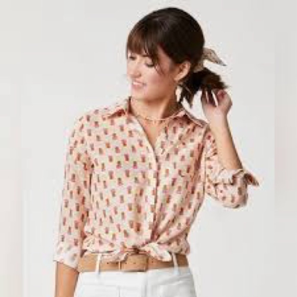 Spartina 449 Lois Woodblock Floral Dot Button-down, Size L